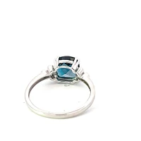 10K White Gold 8mm Cushion Cut London Blue Topaz and 0.06cttw Diamond Ring - Size 7