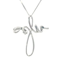 10K White Gold 0.06 cttw Diamond Cross Pendant, 18"