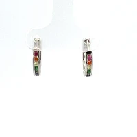 925 Silver Earrings Rainbow Coloured Cubic Zirconia Huggies