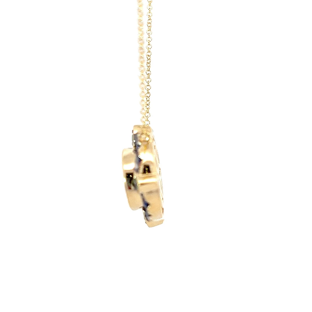 10K Yellow Gold Australian Opal Doublet with Emerald and Sapphire Halo Necklace - 18 Inches