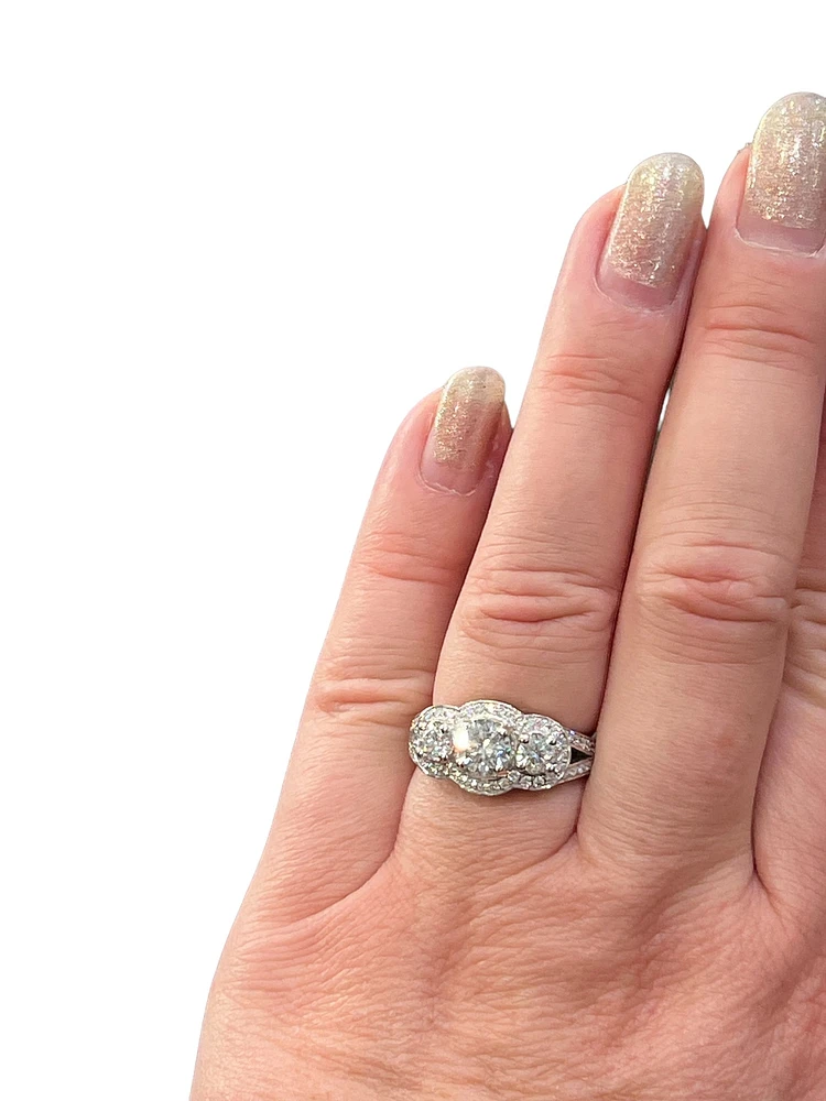 14K White Gold 2.52cttw Diamond Halo Engagement Ring, Size 6.5