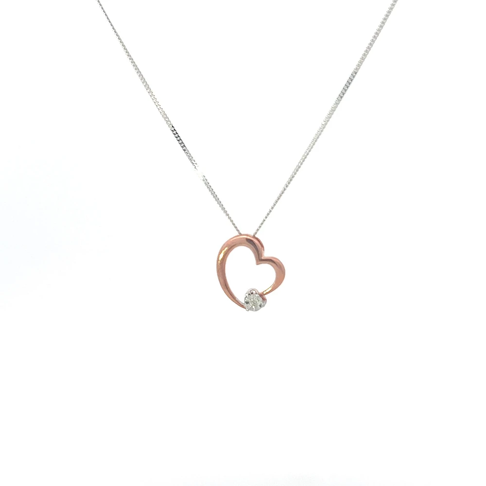 10K Rose & White Gold 0.01cttw Diamond Heart Pendant, 18"