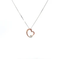 10K Rose & White Gold 0.01cttw Diamond Heart Pendant, 18"