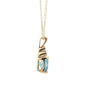 10K Yellow Gold Swiss Blue Topaz and Diamond Pendant, 18"