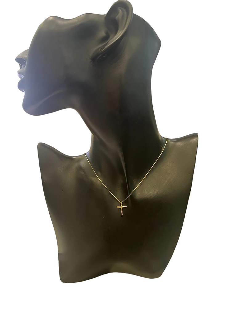10K Yellow Gold 0.25 cttw Diamond Cross Pendant, 18"