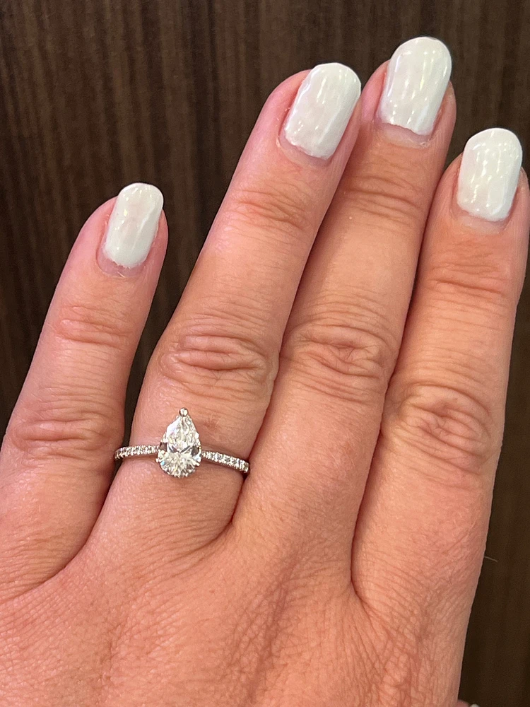 18K White Gold 1.25cttw Pear Shape and Hidden Halo Lab Grown Diamond Engagement Ring