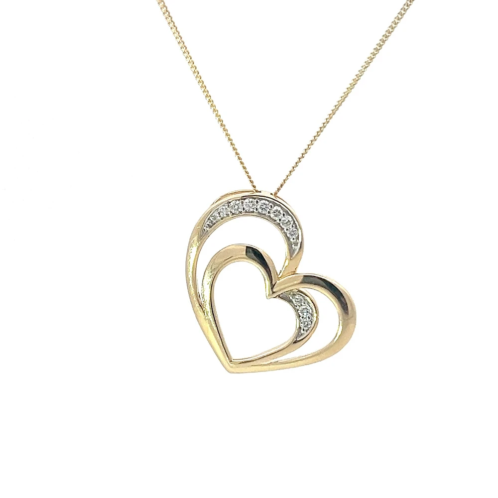 10K Yellow Gold 0.068cttw Diamond Heart Pendant, 18"