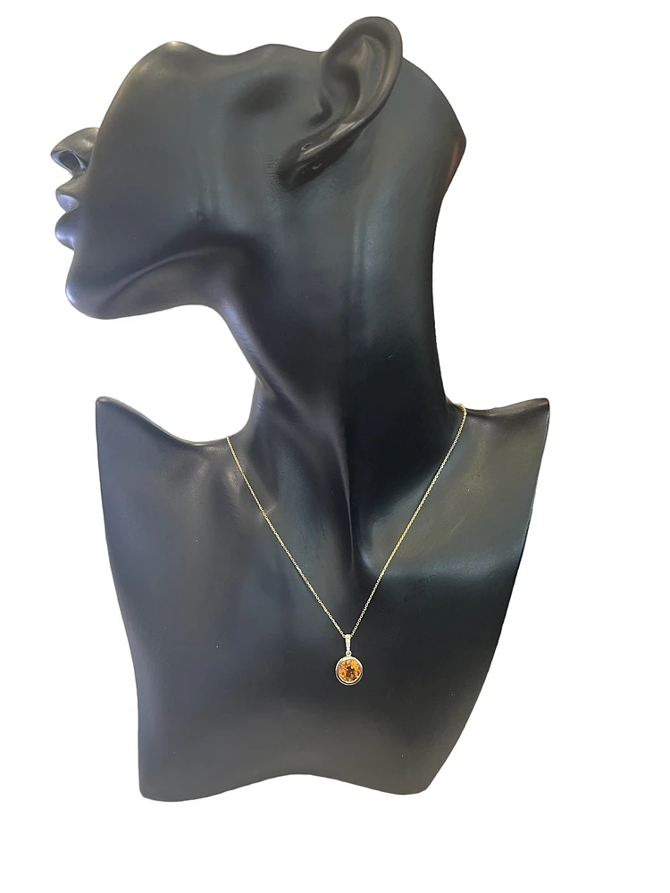 14K Yellow Gold 2.28cttw Citrine and 0.16cttw Diamond Pendant, 18"