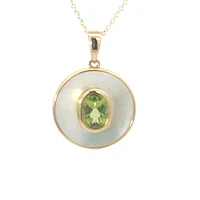 10K Yellow Gold Peridot and Mother of Pearl Pendant - 18 inches
