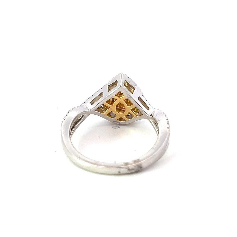 18K White Gold Fancy Yellow and White Diamond Ring