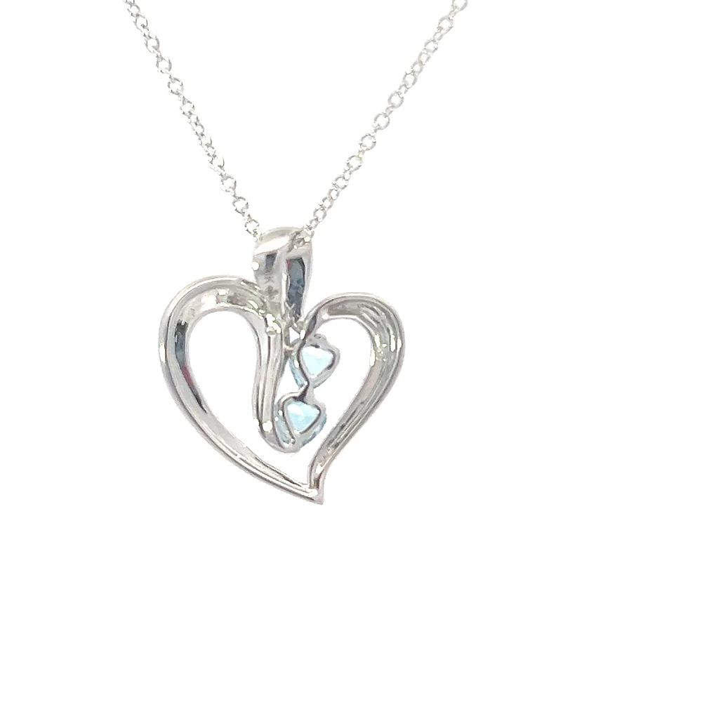 10K White Gold Swiss Blue Topaz and Diamond Heart Necklace - 18 Inches