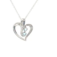 10K White Gold Swiss Blue Topaz and Diamond Heart Necklace - 18 Inches