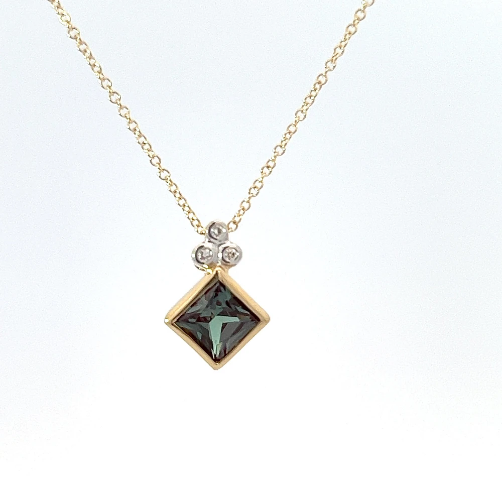 10K Yellow Gold Created Alexandrite and Diamond Necklace