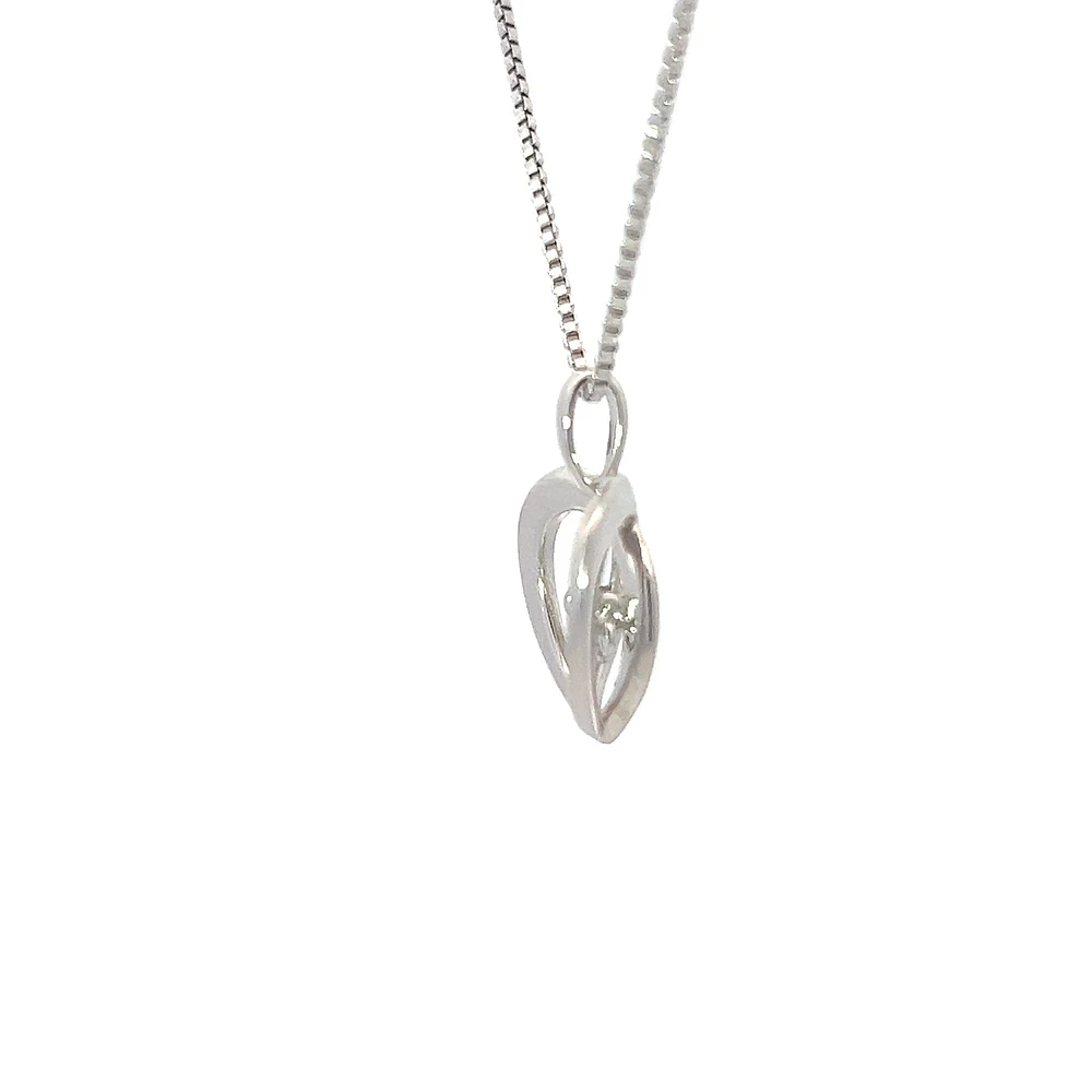 Sterling Silver 0.05cttw Diamond Heart Pulse Pendant, 18"