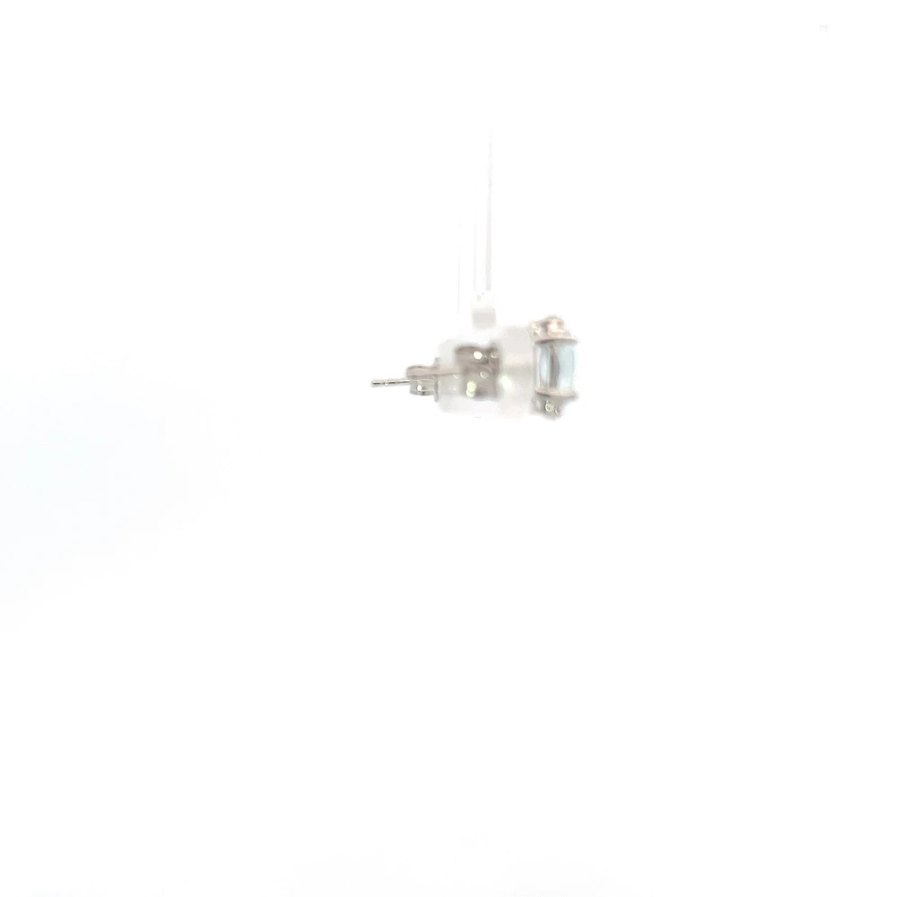 10K White Gold 0.80cttw Aquamarine and 0.05cttw Diamond Earrings with Butterfly Backs