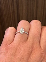 18K White Gold 1.25cttw Pear Shape and Hidden Halo Lab Grown Diamond Engagement Ring