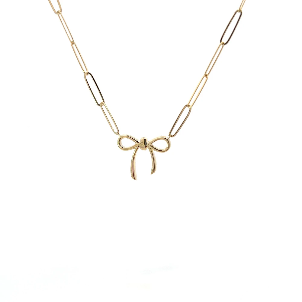 14K Yellow Gold 0.24cttw Diamond Bow Necklace, 18"