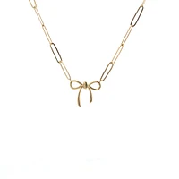 14K Yellow Gold 0.24cttw Diamond Bow Necklace, 18"