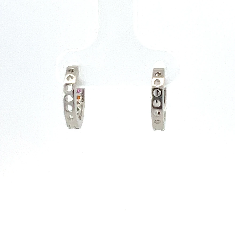 925 Silver Earrings Rainbow Coloured Cubic Zirconia Huggies