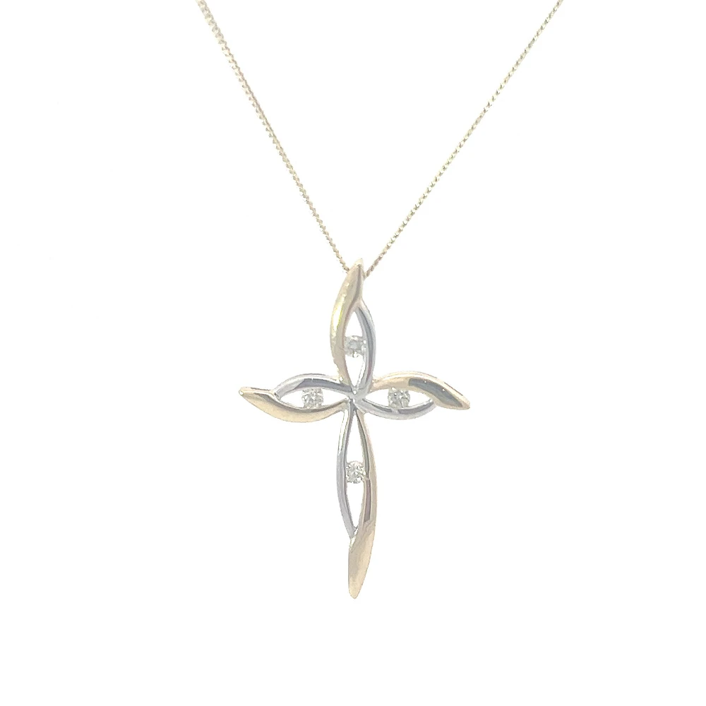 10K White and Yellow Gold 0.08 cttw Diamond Cross Pendant, 18"