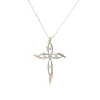 10K White and Yellow Gold 0.08 cttw Diamond Cross Pendant, 18"