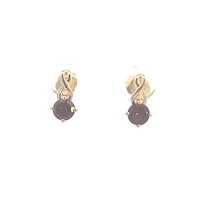 10K Yellow Gold Genuine Garnet & Diamond Earrings