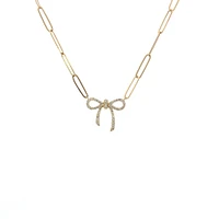 14K Yellow Gold 0.24cttw Diamond Bow Necklace, 18"