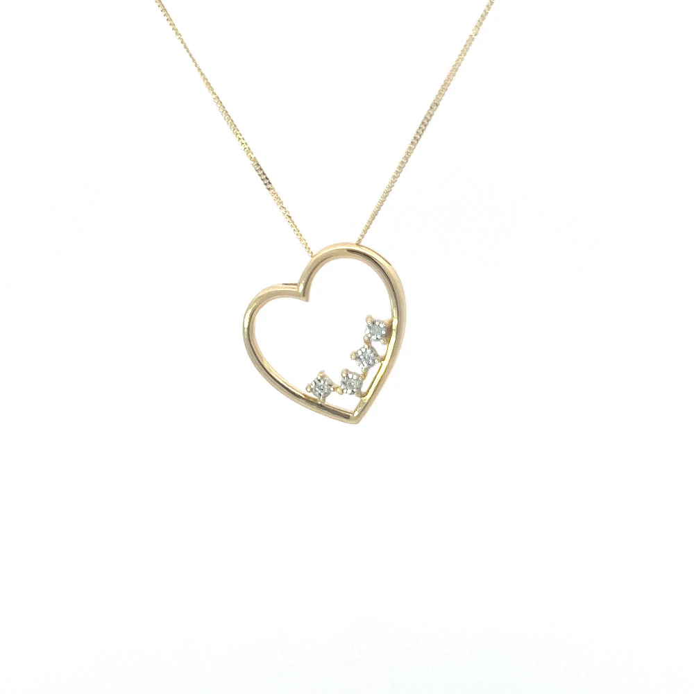 10K Yellow Gold 0.02cttw Diamond Heart Pendant, 18"