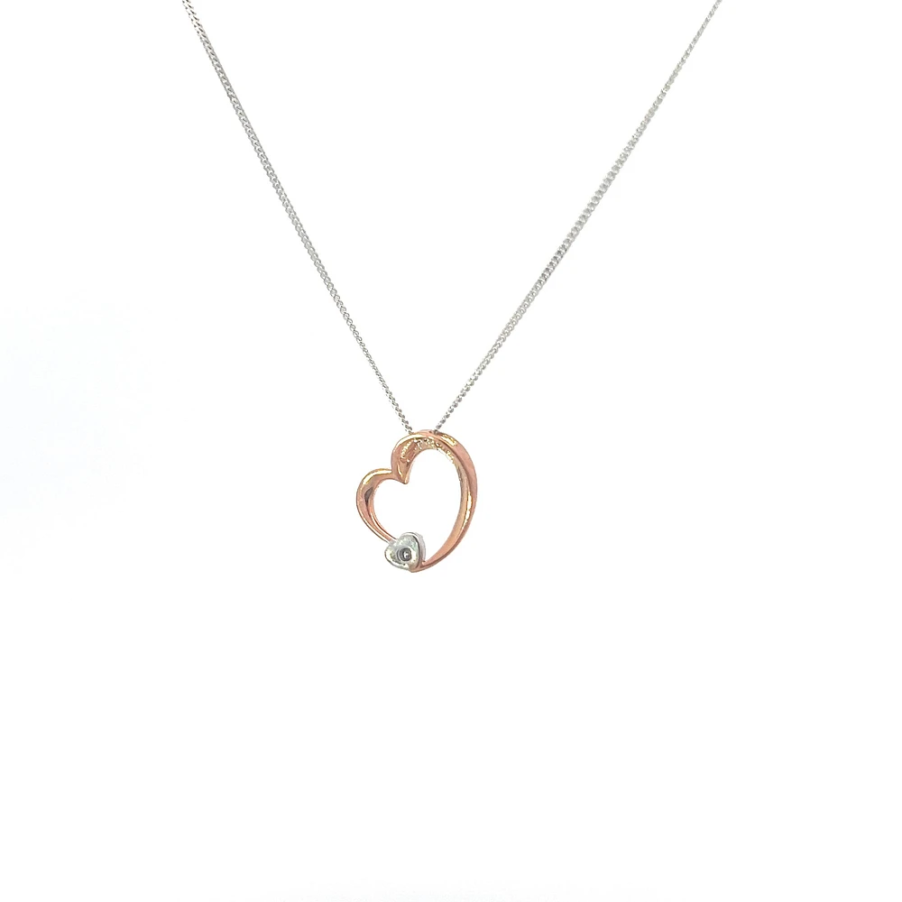 10K Rose & White Gold 0.01cttw Diamond Heart Pendant, 18"