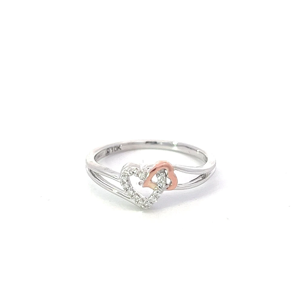 10K White Gold Heart Shape 0.054cttw Diamond Ring, size 6.5