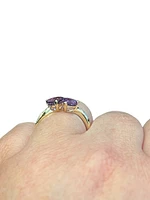 10K Yellow Gold Amethyst & Diamond Double Heart Ring, size 7
