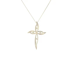 10K White and Yellow Gold 0.08 cttw Diamond Cross Pendant, 18"