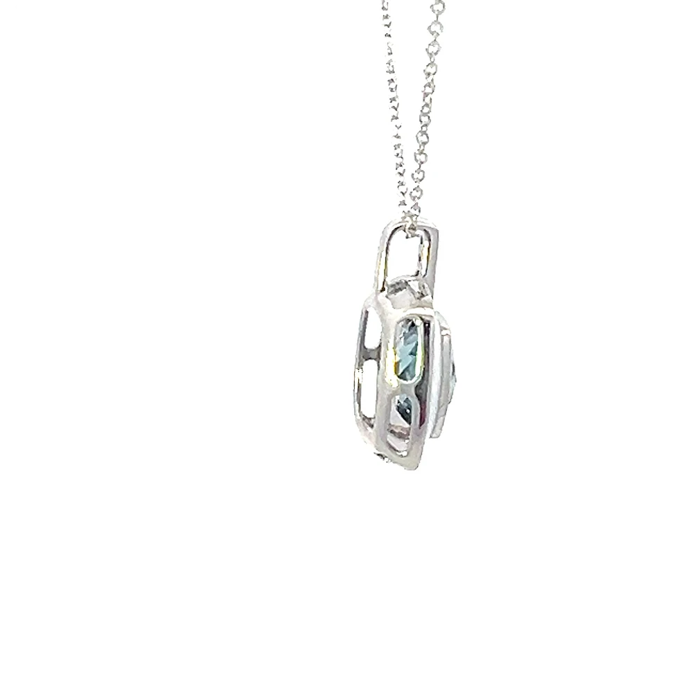 10K White Gold London Blue Topaz, Diamond and White Enamel Necklace - 18 Inches