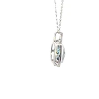 10K White Gold London Blue Topaz, Diamond and White Enamel Necklace - 18 Inches