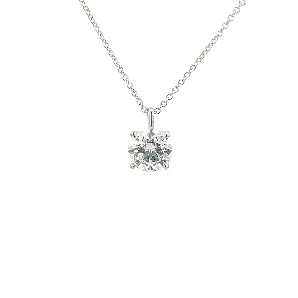 14K White Gold 2.11cttw Lab Grown Diamond Solitaire Necklace with Rolo Chain (Lobster Clasp) - Adjustable 16 - 18 Inches