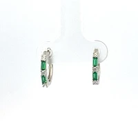 925 Sterling Silver Green and White Cubic Zirconia Huggies