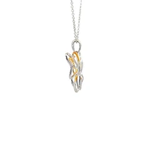 10K 2 Tone Gold 0.02cttw Diamond Butterfly Pendant, 18"