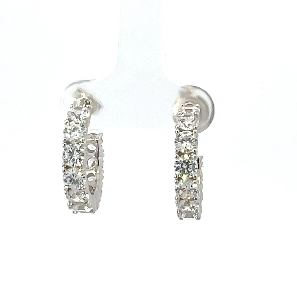 925 Sterling Silver 3.5mm Cubic Zirconia Half Hoop Studs - 18mm