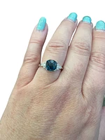 10K White Gold 8mm Cushion Cut London Blue Topaz and 0.06cttw Diamond Ring - Size 7