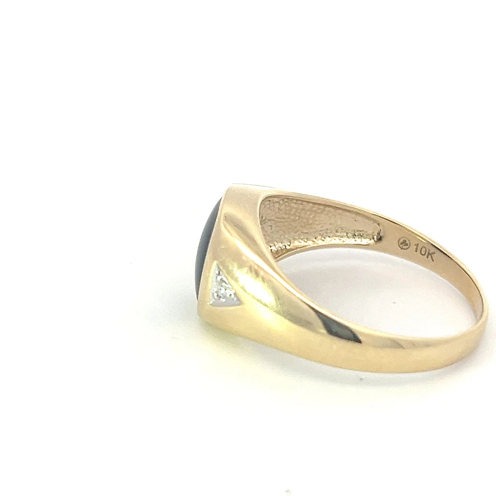 10K Yellow Gold Onyx and 0.02cttw Diamond Gents Ring, size 10