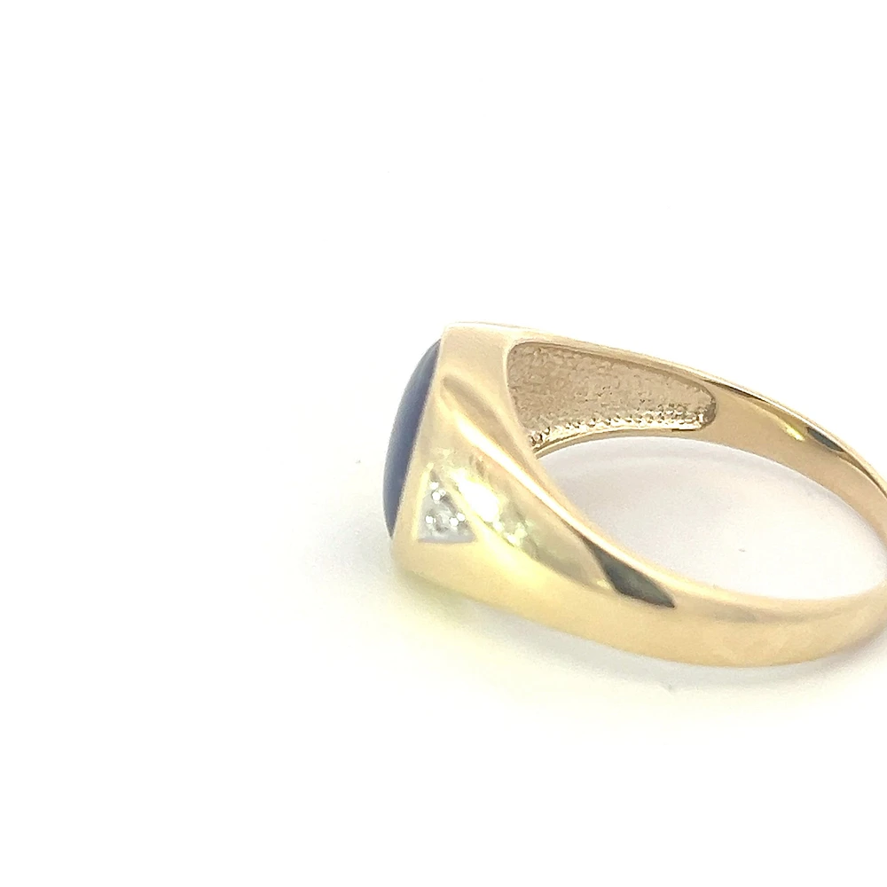 10K Yellow Gold Synthetic Star Sapphire and Diamond Gents Ring, size 10