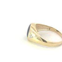 10K Yellow Gold Synthetic Star Sapphire and Diamond Gents Ring, size 10