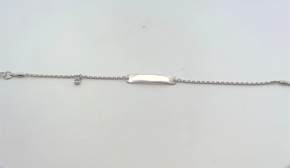 952 Silver ID Baby Bracelet 6" Adjustable with Pink Cubic Zirconia