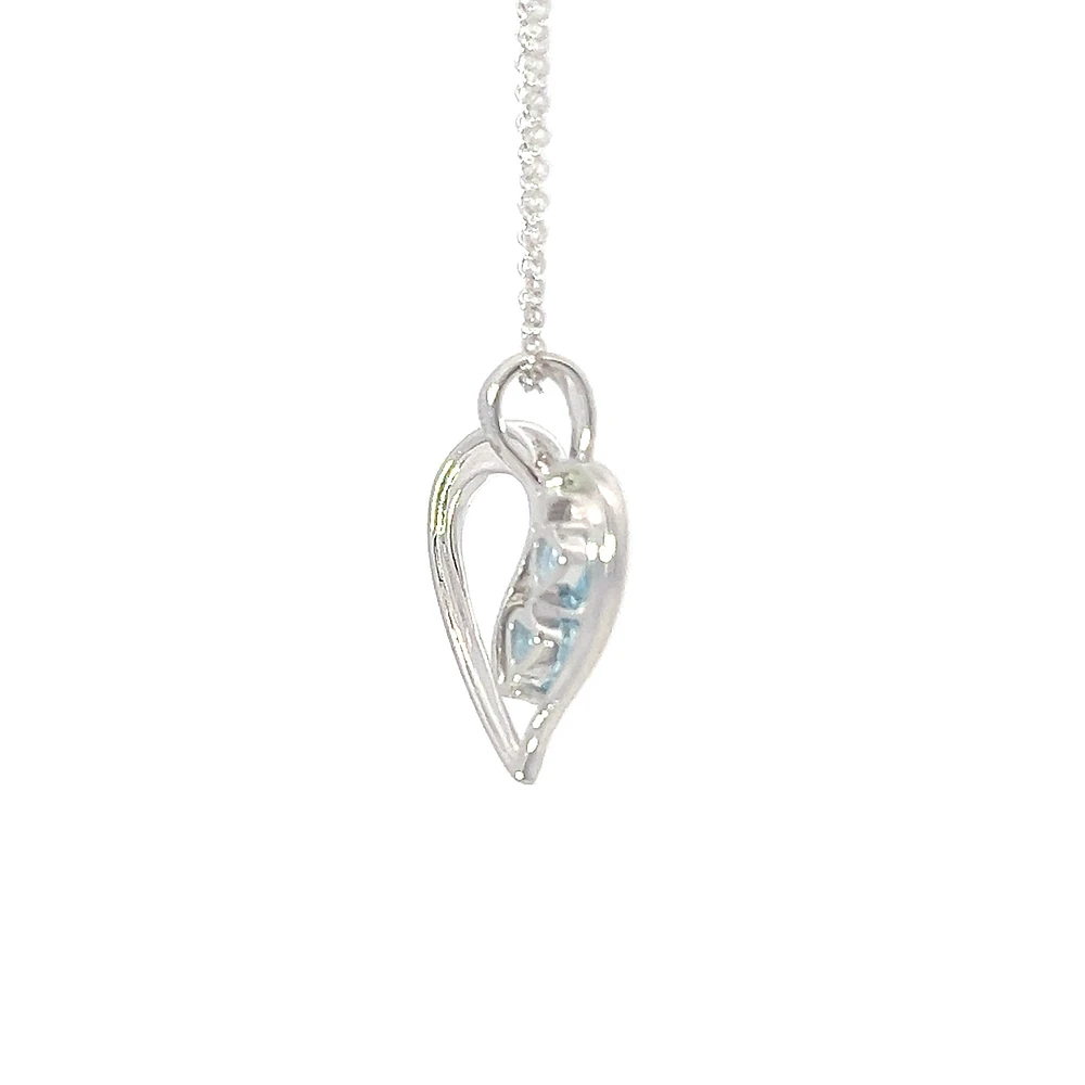 10K White Gold Swiss Blue Topaz and Diamond Heart Necklace - 18 Inches