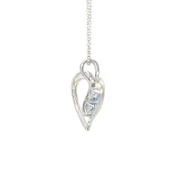 10K White Gold Swiss Blue Topaz and Diamond Heart Necklace - 18 Inches