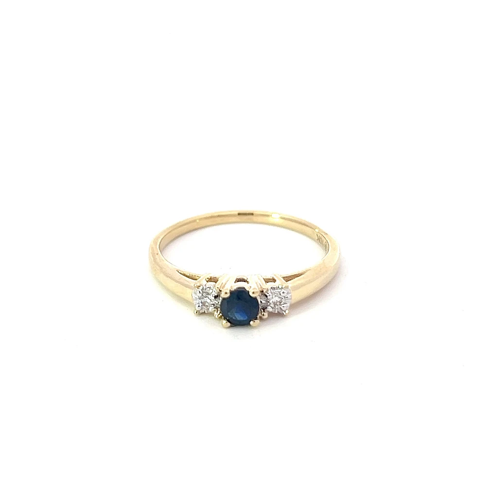 10K Yellow Gold Sapphire and Diamond 3 Stone Ring - Size 6