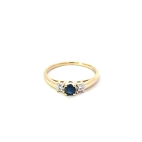 10K Yellow Gold Sapphire and Diamond 3 Stone Ring - Size 6