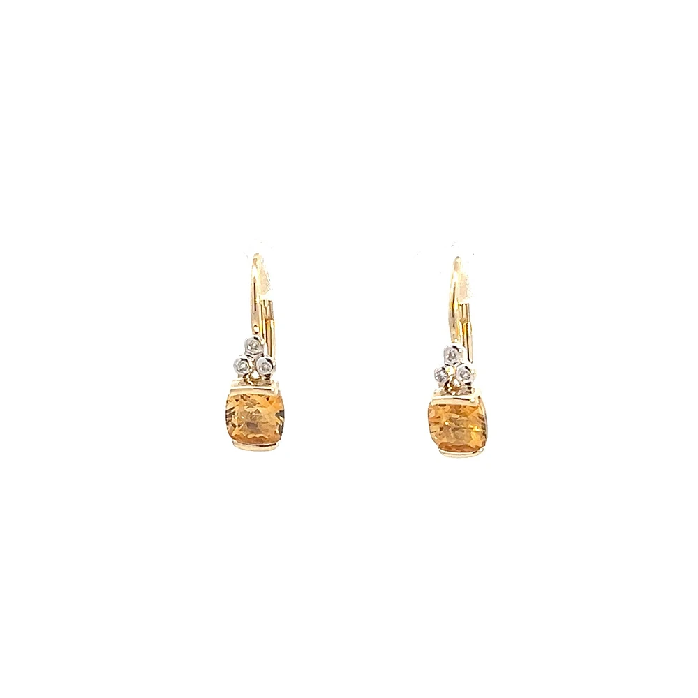 10K Yellow Gold 4mm Citrine and 0.02cttw Diamond Earrings