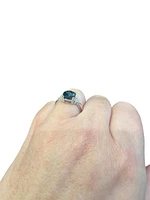 10K White Gold 8mm Cushion Cut London Blue Topaz and 0.06cttw Diamond Ring - Size 7