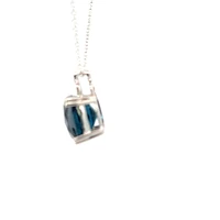 10K White Gold 8mm Checkerboard Cut Cushion London Blue Topaz and 0.03cttw Diamond Necklace - 18 Inches
